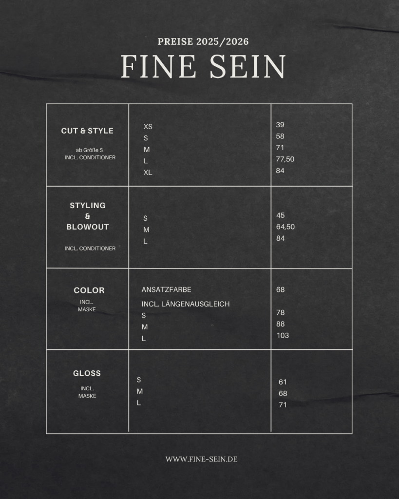 Preisliste Fine Sein – Seite 1: Preise nach Zeitaufwand.